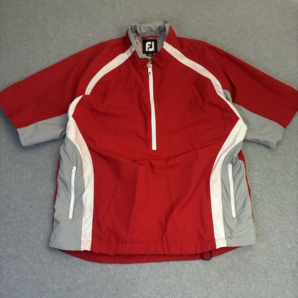 FootJoy FJ Golf Windbreaker Pullover Jacket Red Gray 1/4 Zip Men’s Large